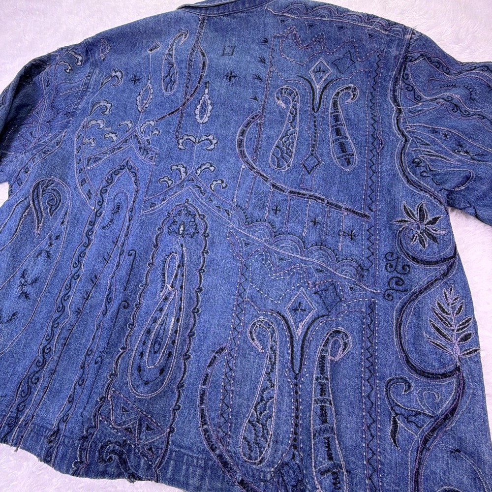 Vintage Chico Design Denim Jacket Embroidered Art 100%‎ Cotton Buttons Pockets - Picture 11 of 11